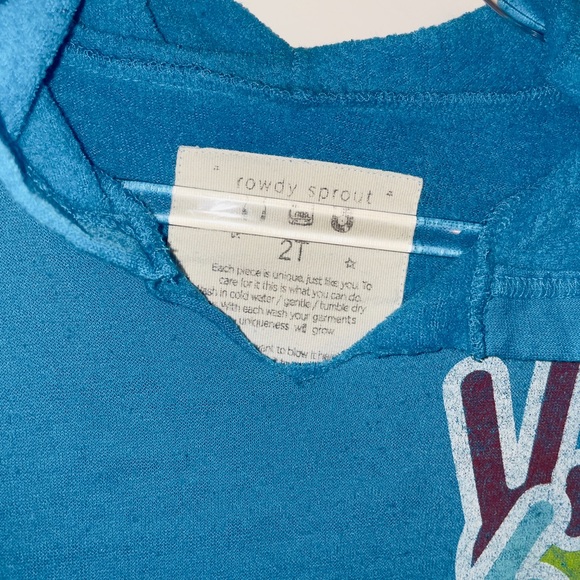 ROWDY SPROUT PEACE LOVE ROCK N ROLL BLUE SWEATSUIT W/ HOODIE 2T - Picture 4 of 6